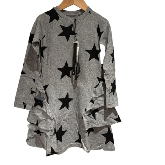 NUNUNU NWT grey stars layered ruffle long sleeve dress - size 3-4 - Picture 1 of 3
